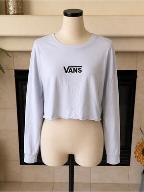 Vans Light Blue Cropped Long-Sleeve Logo Tee